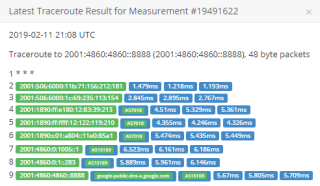 Figure 5: Traceroute to Google’s Public DNS on working AT&T connection 